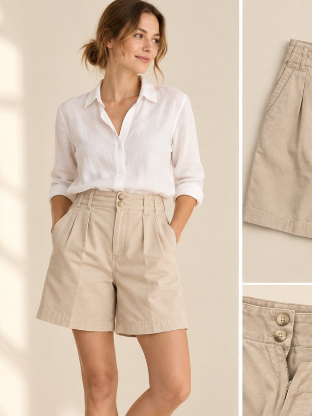 Vintage 90s GAP Pleated Khaki Chino Shorts - High Waisted Cotton Mom Shorts